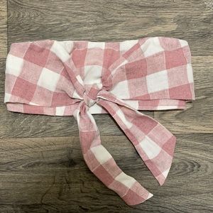 Pink and white plaid bando top